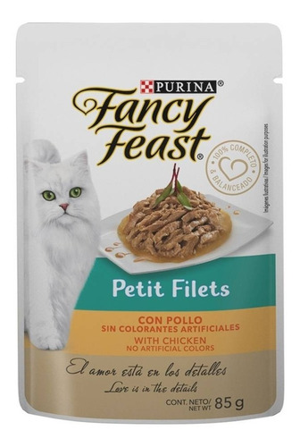 Alimento Fancy Feast Petit Filets para gato adulto sabor pollo en sobre de 85g