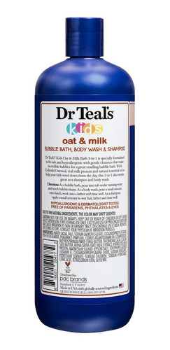 Gel De Baño Y Champú, Avena Y Leche 3 En 1, Dr Teal's 20 Oz.
