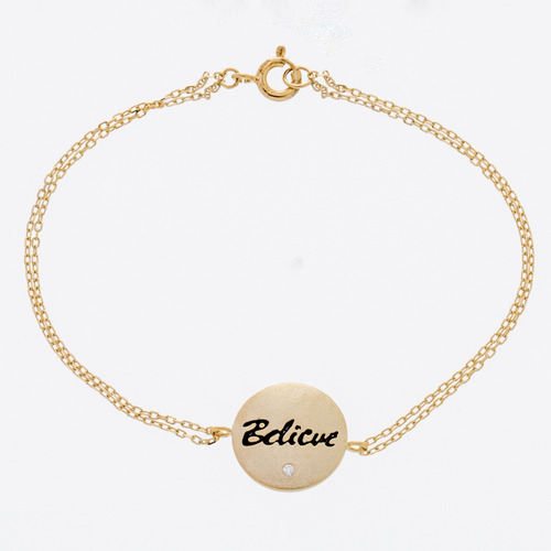 Pulsera Medallita Believe , Con Doble Cadenita, Dorada