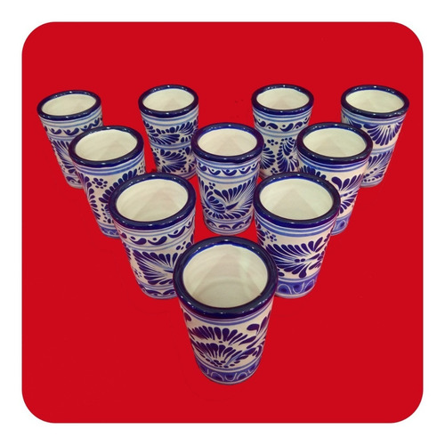 Imagen 1 de 8 de Set 80 Tequileros De Talavera Poblana Azul Tradicional Tql