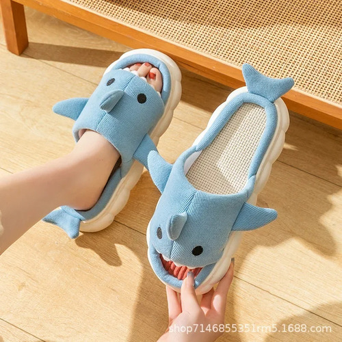 Zapatillas De Lino Con Forma De Tiburón Para Casa De Pareja,