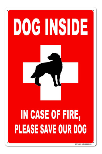 Letrero Alerta Emergencia Texto Ingl  Dog Inside In Case Of