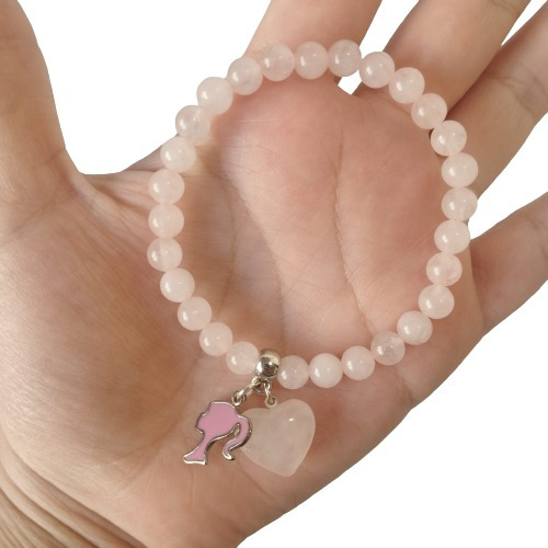 Pulsera De Piedra Natural Infantil Cuarzo Rosa Barbie