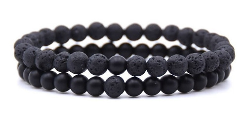 Pulseras De Distancia Lava Volcánica + Ónix Mate -2 Pulseras