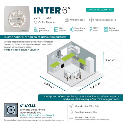 Imagen 2 de 7 de Extractor De Aire Inter 6 Pulgadas Blanco Masterfan