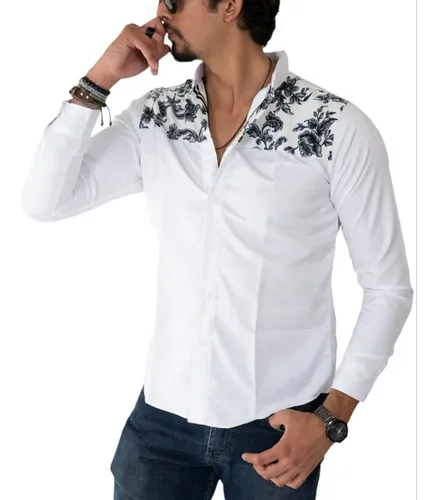 Camisa Manga Blanca Floreada Para