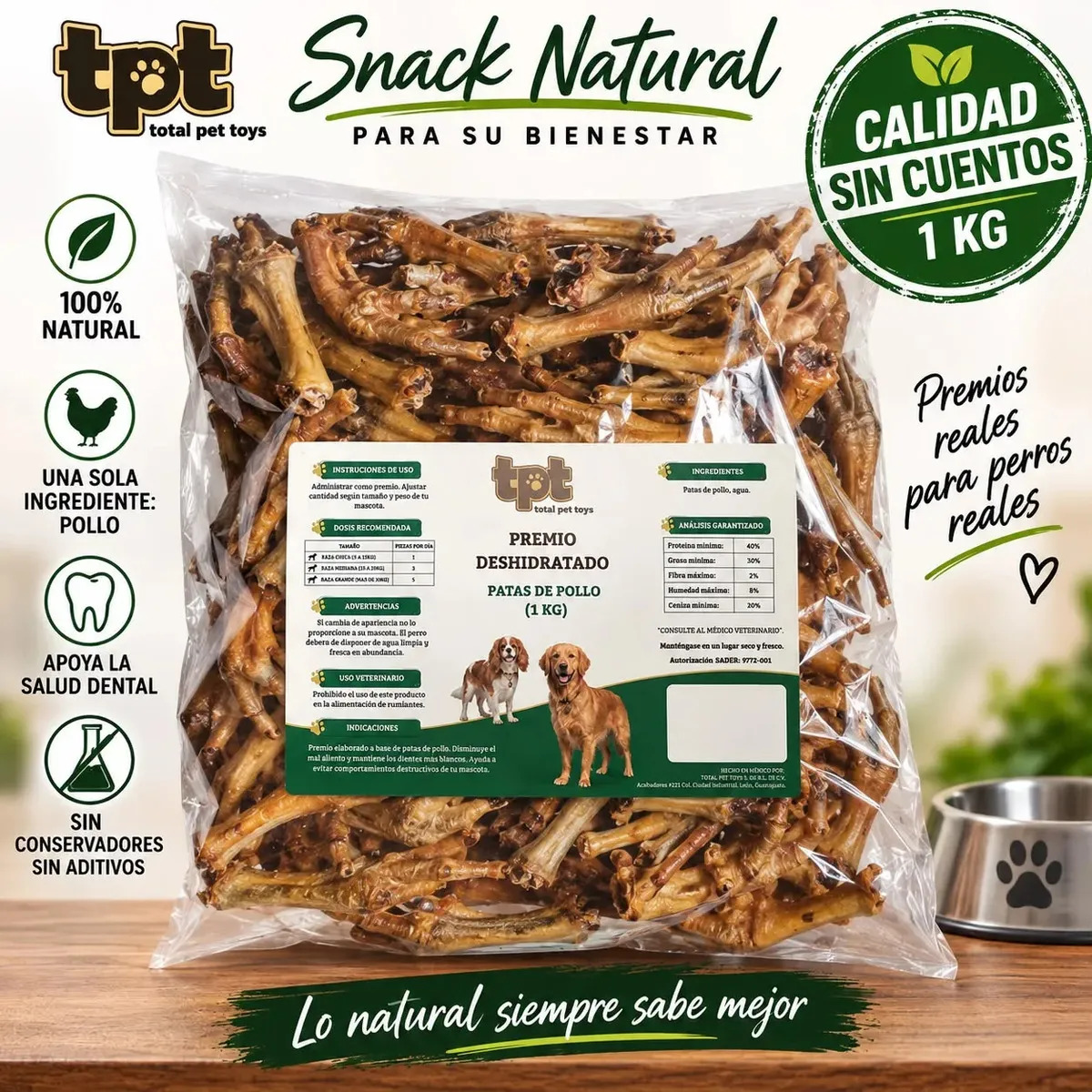 Pata Pollo Deshidratada 1kg Premio Natural Perro Total Pet