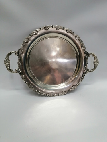 Bandeja Redonda Antigua Bronce Baño Plata 1940 Agarraderas