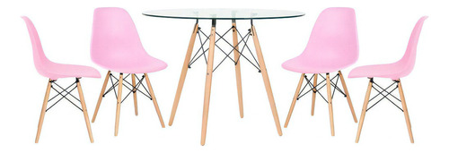 Kit Mesa Eames Wood 100 Cm Tampo Vidro 4 Cadeiras Eiffel Cor da tampa Rosa