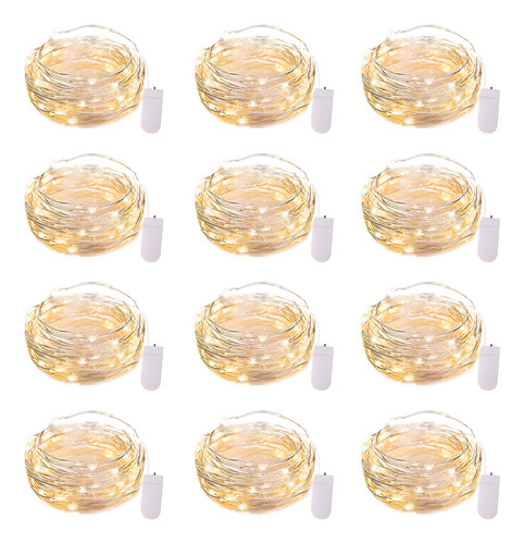 Juego De 12 Guirnaldas De Luces Led Que Funcionan Con Pilas, Resistentes Al Agua, Alambre Plateado, 7 Pies Y 20 Luces Led Con Forma De Luciérnaga Y Luna Estrellada Para Bricolaje, Bodas, Fiestas