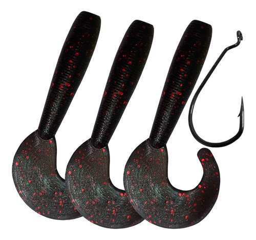 Isca Soft Shad Grub Simples Criatura Traira Tucure Kit 3pçs Cor 9 - Preto Com Glitter