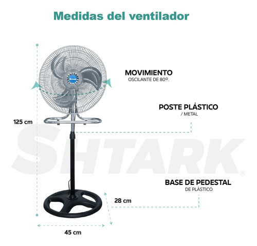 Ventilador De Pedestal 18 Pulgadas 3 En 1 Piso Pared Pedestal Metalico Shtark 4 Pzs