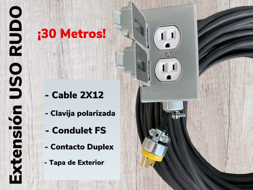 Imagen 2 de 5 de Extension Eléctrica Industrial 30 Metros C 12 Contacto Doble