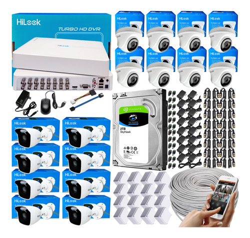 Cámaras Seguridad Kit 1080 Hilook Dvr 16 Ch + 16 Cam + Dd 2t