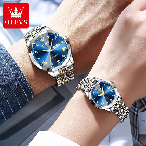 Relojes Olevs Con Calendario Luminoso Para Pareja, 2 Unidade