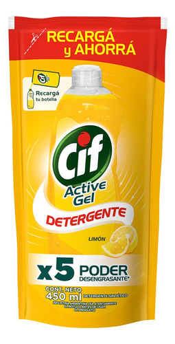 Detergente Cif Active Gel Limón concentrado limón repuesto 450 ml