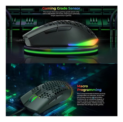 Mouse Gamer Havit Ms1036 Rgb Programable 7200 Dpi Negro