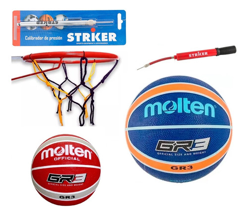 Pelota De Básquet Molten Gr3 + Aro N°5 + Inflador + Medidor 