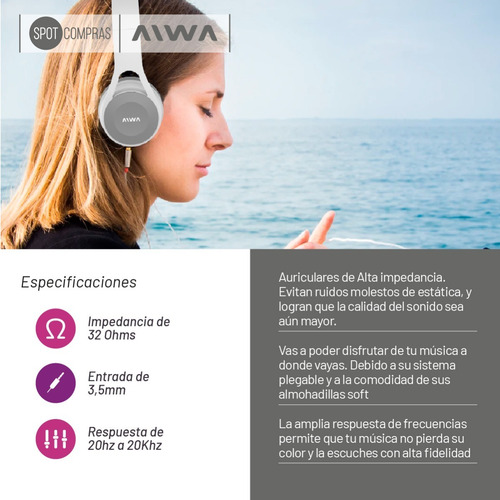 Imagen 5 de 10 de Auriculares Aiwa Vincha Plegable Ava-102b Manos Libres