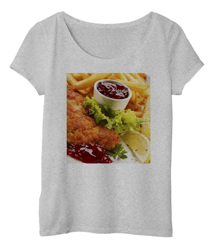 Remera Mujer Milanesa Adereso Ensalada Plato Limon