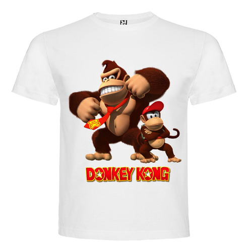 Polera Blanca Algodón 100% Niños Donkey Diddy Kong