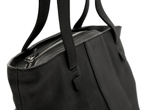 Cartera Tote Bag Dama Mujer Cuero Guido Cómoda Artesanal Color Negro Correa De Hombro Negro Diseño De La Tela Lisa
