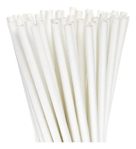 100 Canudo Papel Branco Liso Biodegradavel Drink Refri 6mm