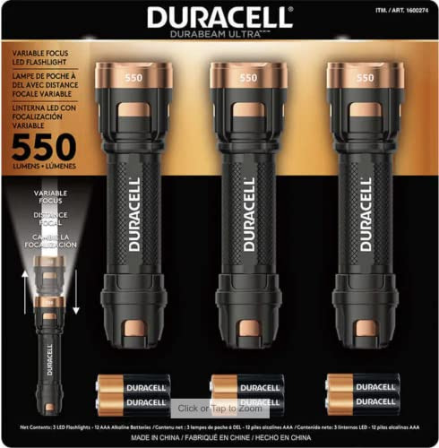 Duracell Linterna De Aluminio Ultra 550 Lúmenes, 12 Pilas Aa