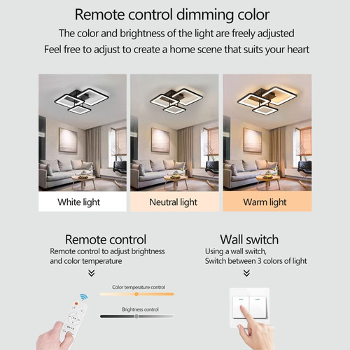Lámpara De Techo Con Control Remoto Con 3 Modernas Luces De