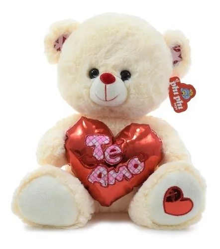 Peluche Oso Sentado Con Corazon Metalizado Te Amo 32 Cm.