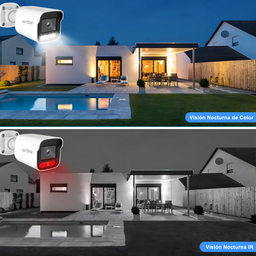 ATSG 3mp Kit De 4 Camaras Seguridad Cctv Poe Nvr 500gb Diálogo Bidireccional Visión Nocturna A Todo Color Alarma Móvil Protección Ip66