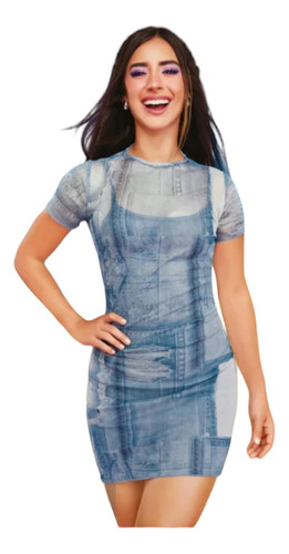 Vestido C/forro Corto Maga Corta Azul Multicol 212-34 Cklass