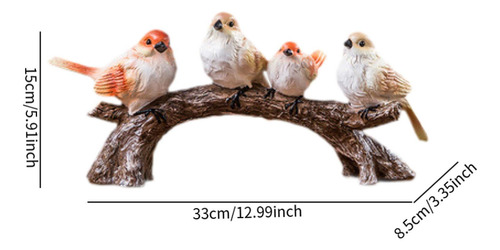 Artesanía De Pájaro En Rama, Escultura De 4 Pájaros