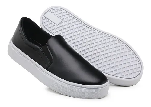 Tenis Sapatos Femininos Slip On Confort Plus Preto Casual