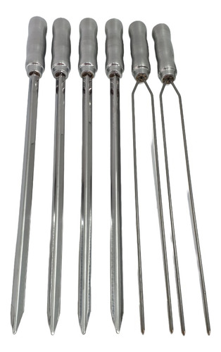 6 Espetos Churrasco Espada E Duplo Em Inox De 70cm Lamina 