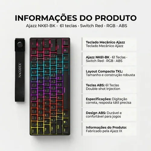 ICHI & A2 2024 セット Teclado Ajazz Nk61 Mecânico 60% Rgb Switch Red Hot Swappable