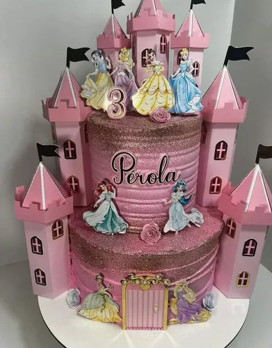 ARQUIVO Topo de bolo Princesas Com Castelo - Topo e corte