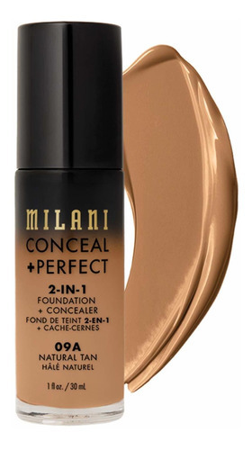 Base de maquillaje líquida Milani CONCEAL + PERFECT Conceal + Perfect 2 en 1 Ocultar + base perfecta 2 en 1 + corrector tono 09a bronceado natural - 30mL 30g