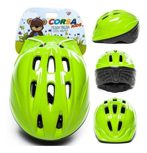 Capacete Infantil Bicicleta Kidzamo Corsa Teddy Kids Cores Cor Verde Verniz Tamanho M