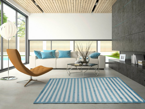 Alfombra Importada Moderna Raya Cuadro Suave Living 4461