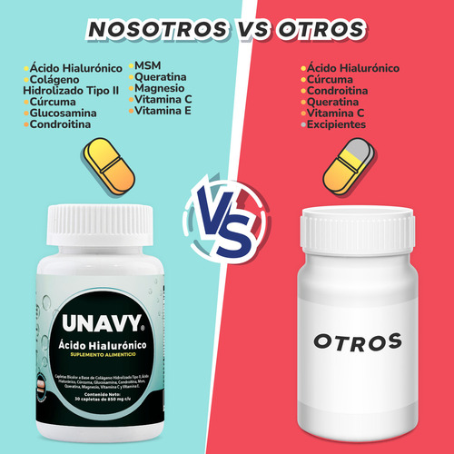 5 Pack Ácido Hialurónico Unavy 100% 150 Tomas 850mg Sabor Sin sabor