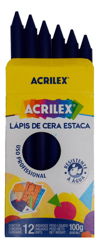 Lápis De Cera Estaca Acrilex Para Madeira Cimento Mármore Cor Azul Ref.(0279)
