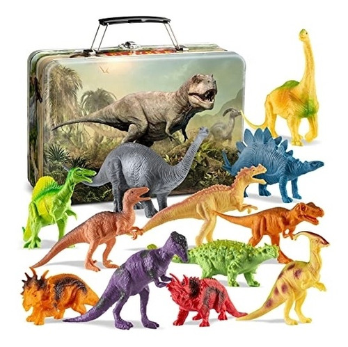 Muñecos Juego De 12 Piezas De Dinosaurio Figuer Caja De Lata