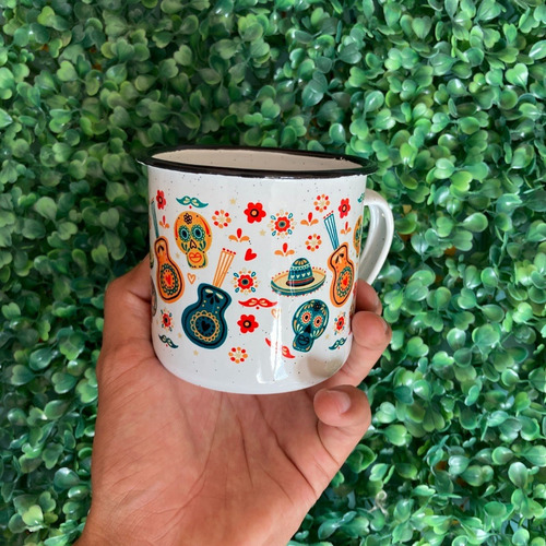 Imagen 3 de 4 de Taza Peltre Guitarritas México Diseño Mexicano Mexico
