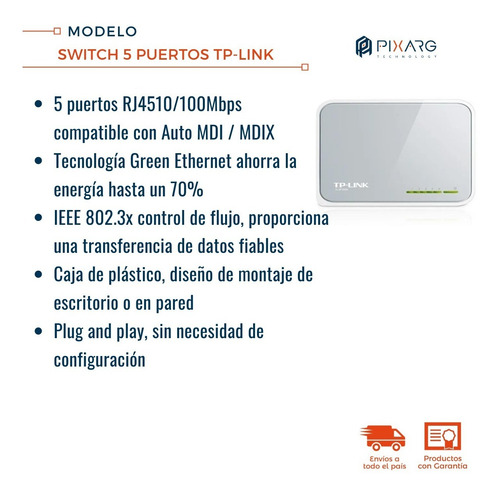 Imagen 3 de 10 de Switch 5 Puertos Tp-link 10/100 Mbps 5 Bocas Redes C/ Fuente