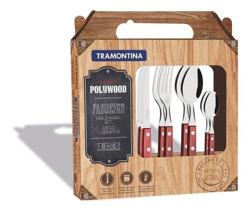 Set Cubiertos Tramontina 24 Piezas Polywood Acero Inoxidable