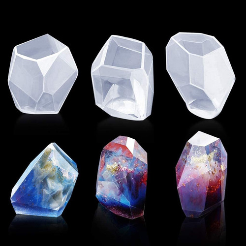 3 Molde De Silicone De Pedra Diamante Multifacetada Longa