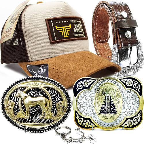 Kit Cinto E Fivelas Country Bone Chaveiro Presente Rodeo - Oferta!