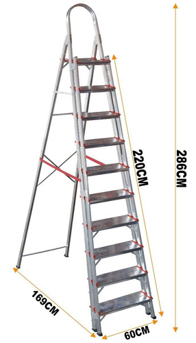 Escada Aluminio 10 Degraus Duplos Reforçada E Segura
