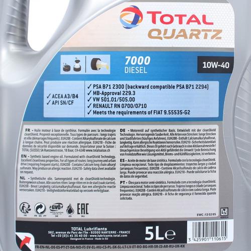 Aceite 10w-40 Total Quartz 7000 Sintetico Diesel/bencina